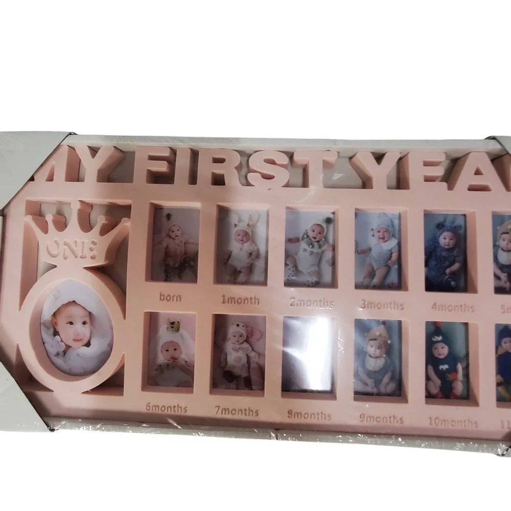 Pearhead My First Year Baby Photo Frame & Belly Stickers Pink Crown‎ Gift